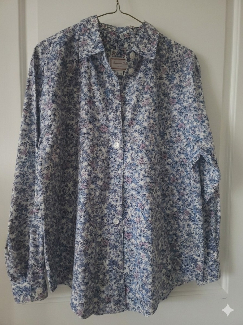 Cinnamon Sea Cottagecore Floral Long Sleeve Blouse - Blue Botanical Print 12